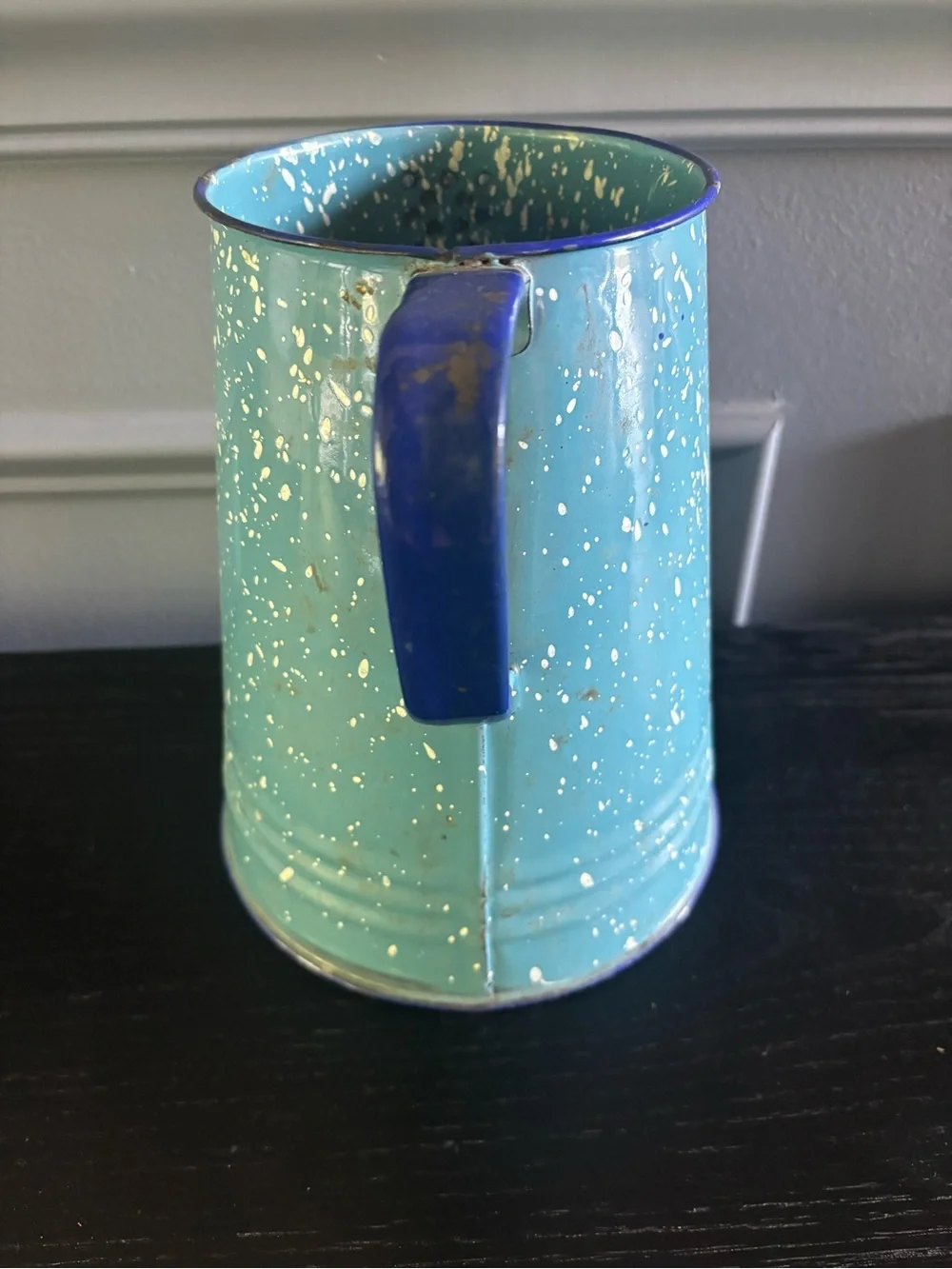 Vintage Blue Speckled Enamelware Pitcher Coffee Pot – 1940s Granite Style